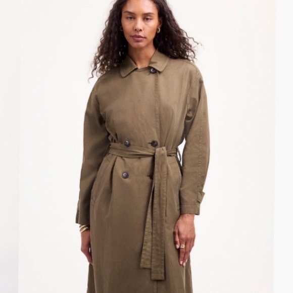 Madewell Belted Trench Coat in Drapey Twill Dark Olive Size M MWT Classic Preppy - Picture 3 of 6